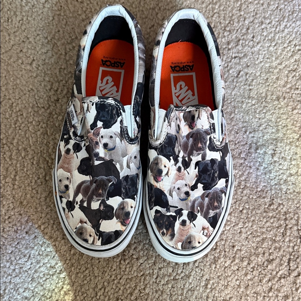 Vans Slip-On Sneakers - Black and White Puppy Print